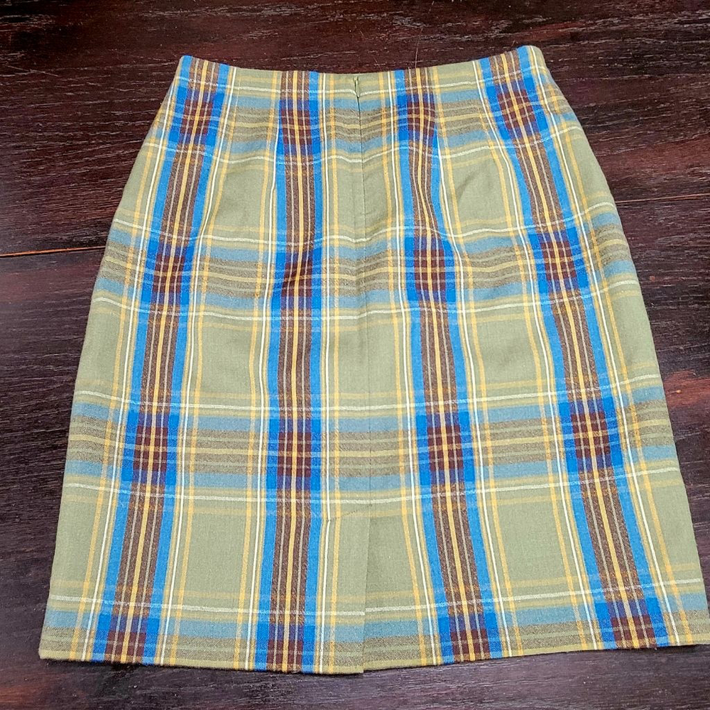 JG Hook Wool Vtg Skirt Sz 6P Green Plaid Pencil Skirt Waist 28" Length 20.5"